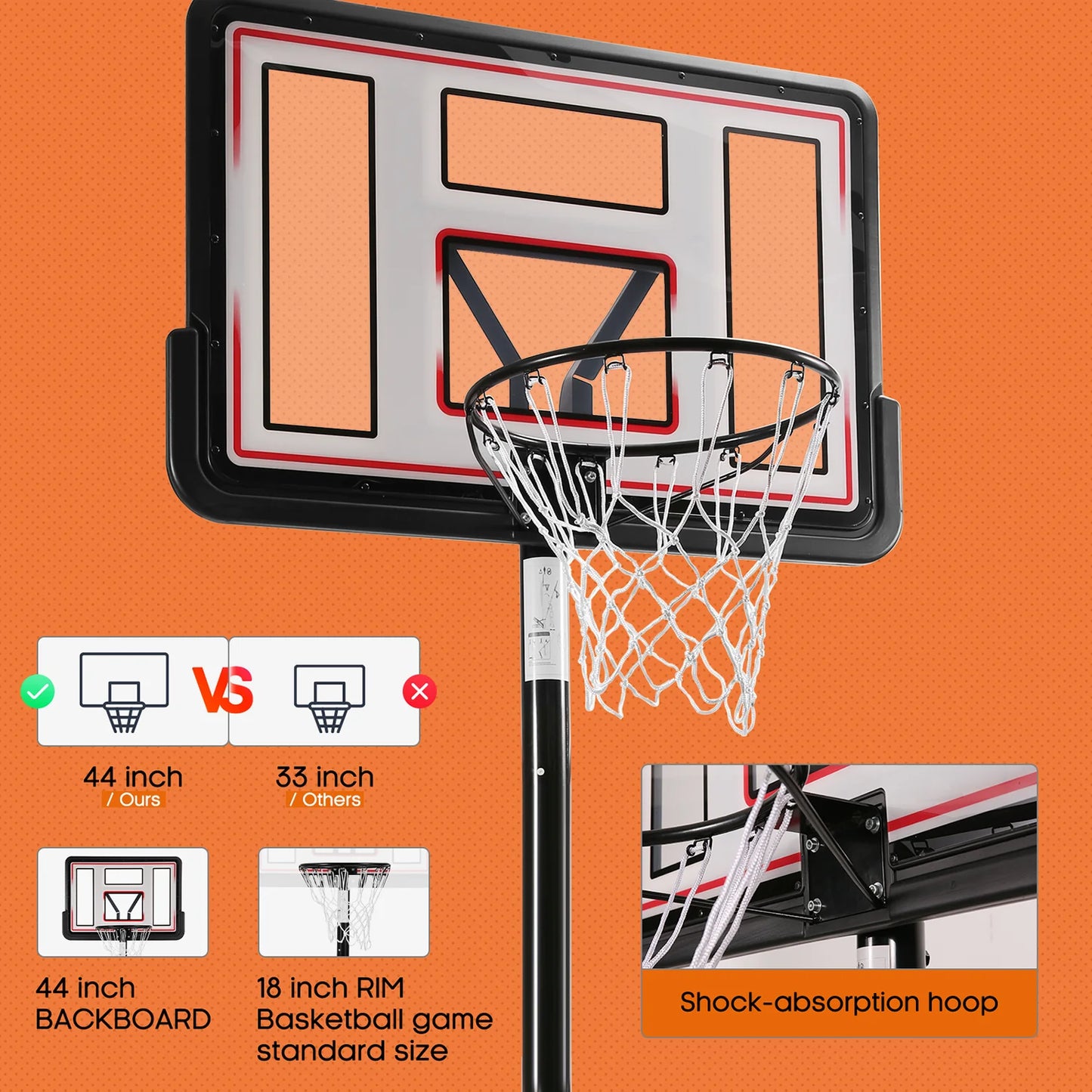 Portable Basketball Hoop with Height Adjustable 6.56Ft to 10Ft ( Free Basketball included )