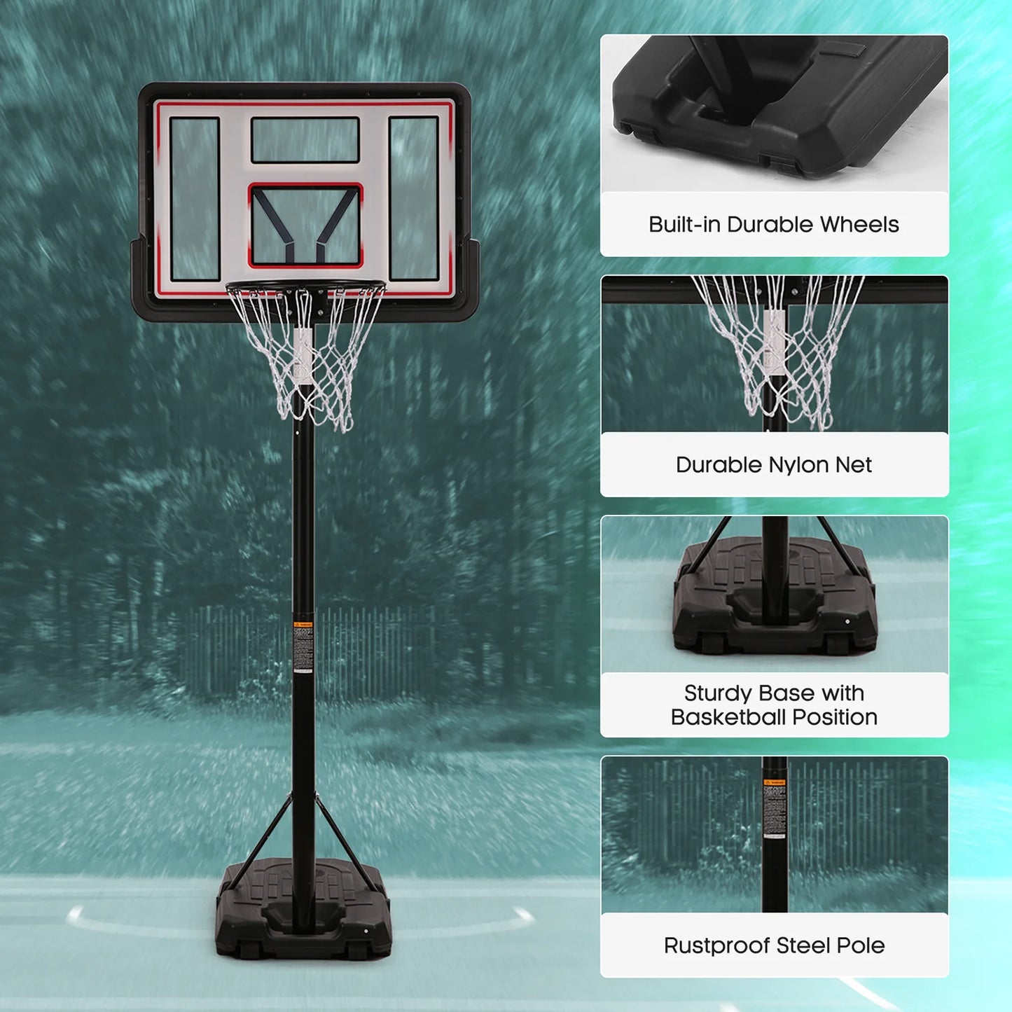 Portable Basketball Hoop with Height Adjustable 6.56Ft to 10Ft ( Free Basketball included )
