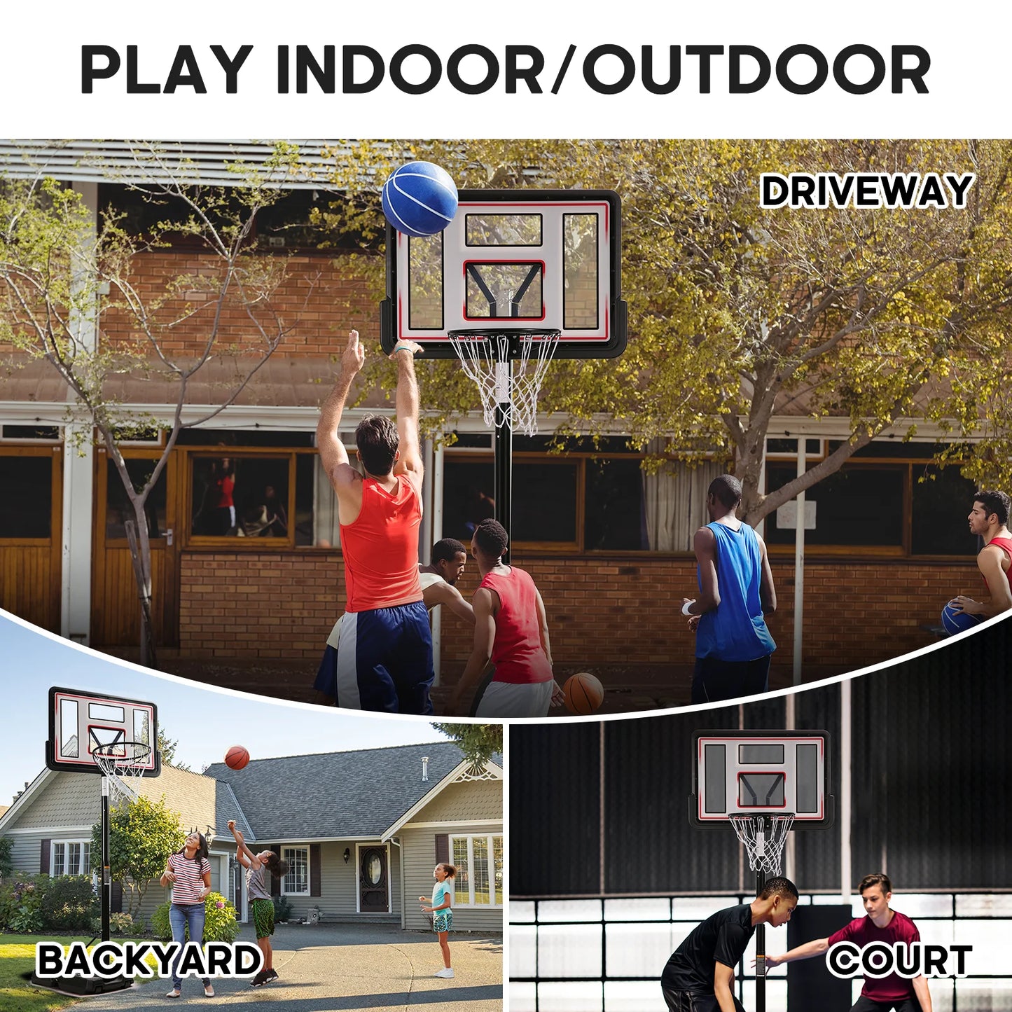 Portable Basketball Hoop with Height Adjustable 6.56Ft to 10Ft ( Free Basketball included )