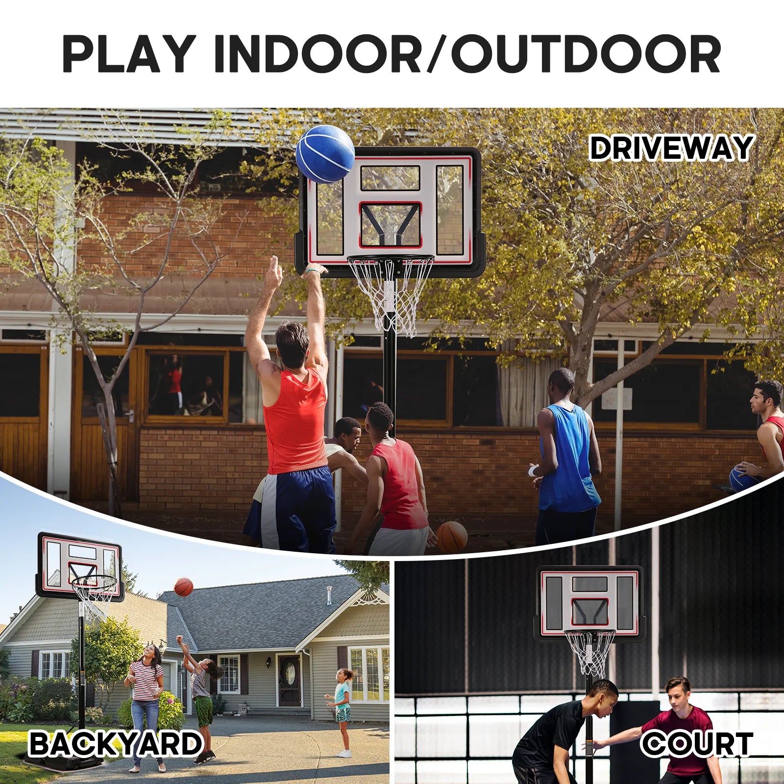 Portable Basketball Hoop with Height Adjustable 6.56Ft to 10Ft ( Free Basketball included )